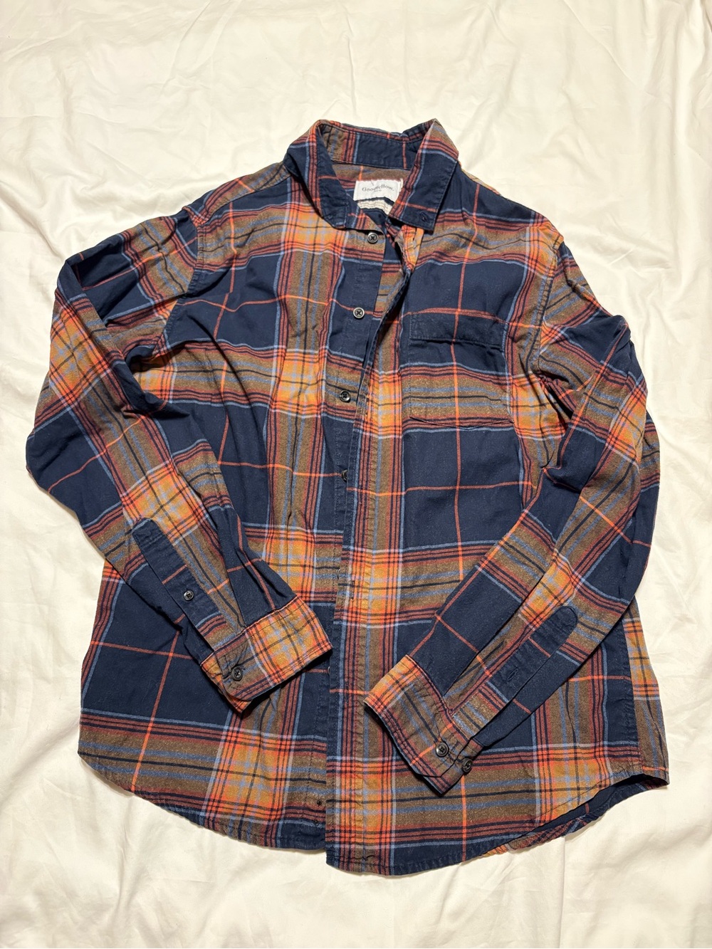 Goodfellow & Co Navy and Orange Plaid Button-Down Shirt